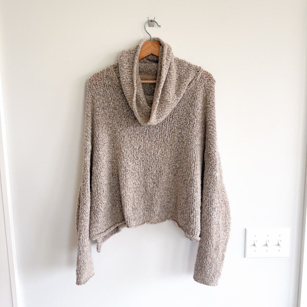 Free People Bff Loopy-Knit Cowl Neck Pullover Sweater Beige S